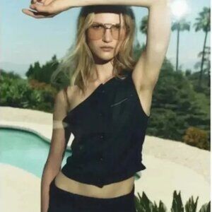 Zara Asymmetrical One Shoulder Button Front Cropped Vest